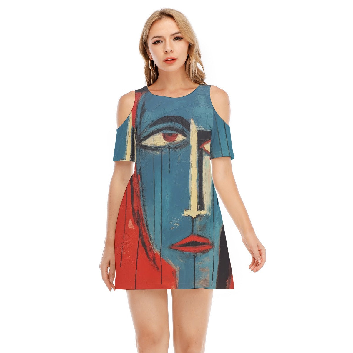 All-Over Print Women's Cold Shoulder Dress | 190GSM Cotton