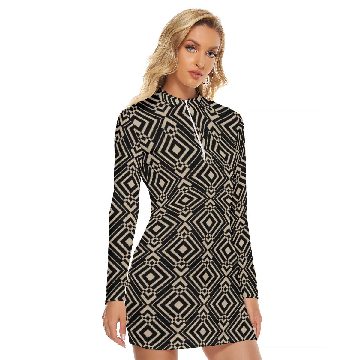 All-Over Print Women's Zip Front Tight Dress