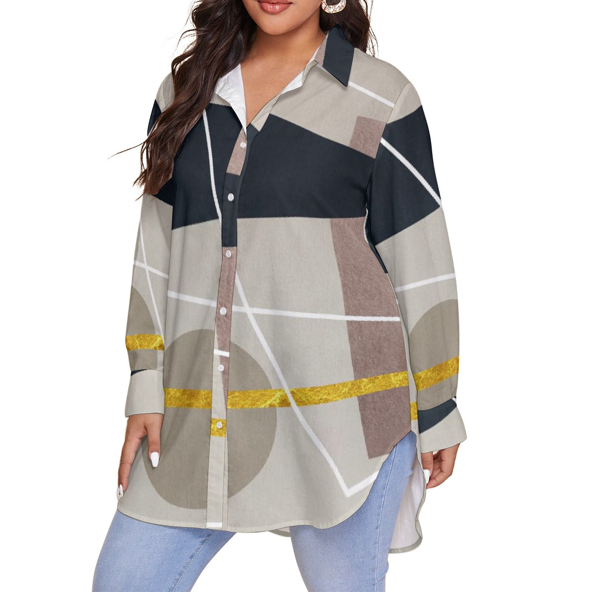 All-Over Print Women's Shirt With Long Sleeve(Plus Size)