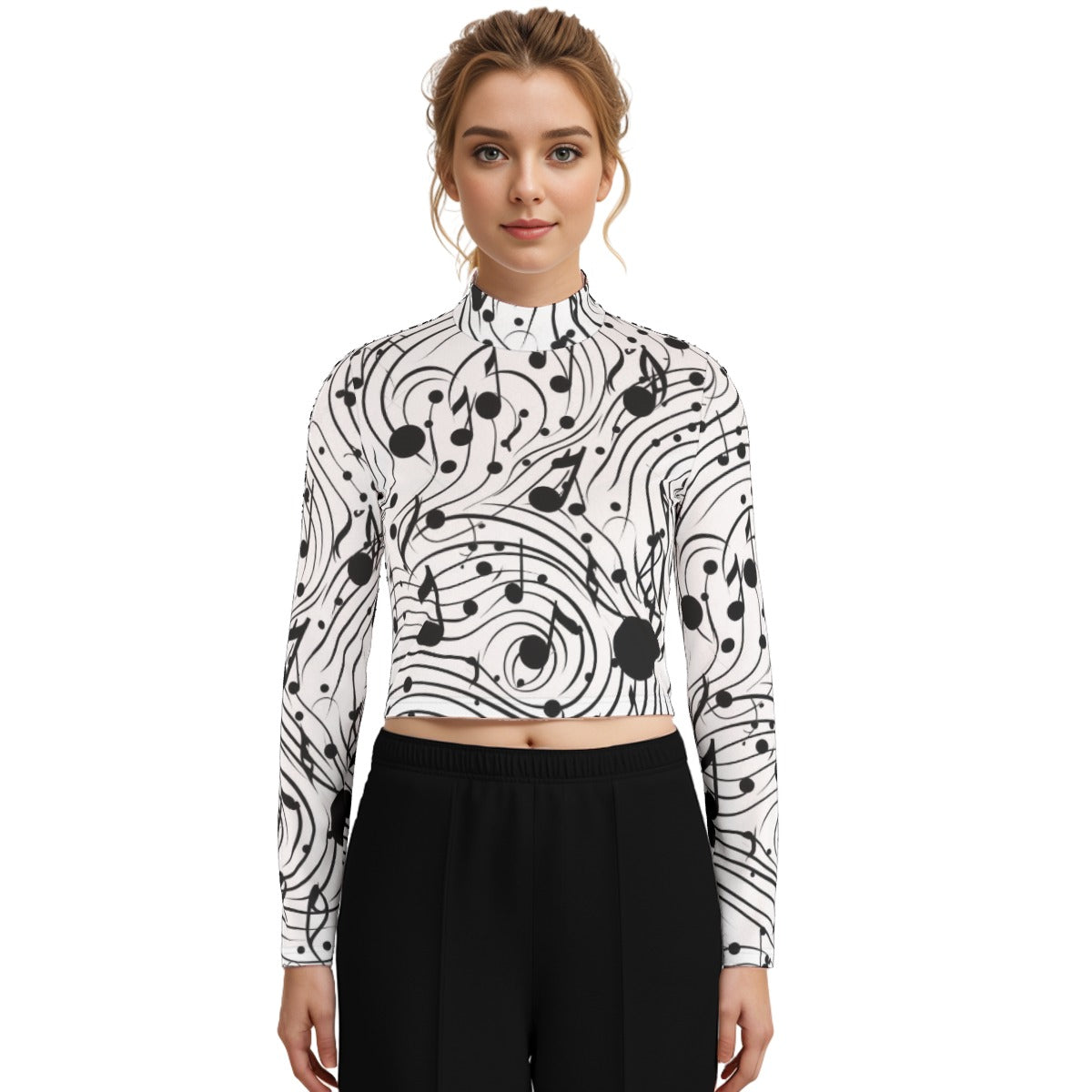 Eco-Friendly All-Over Print Women's Turtleneck T-shirt With Long Sleeve