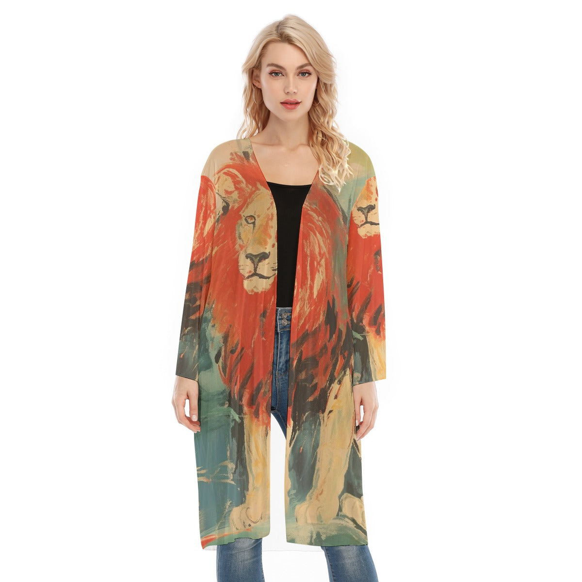 All- Over Print Women's Long Sleeve Mesh Cardigan