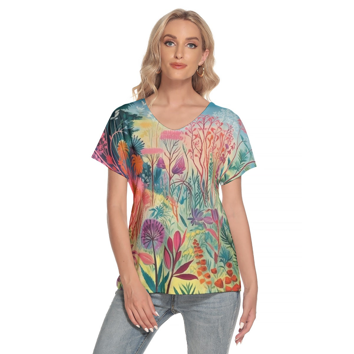 All-Over Print Women's Loose V-neck Short Sleeve T-shirt