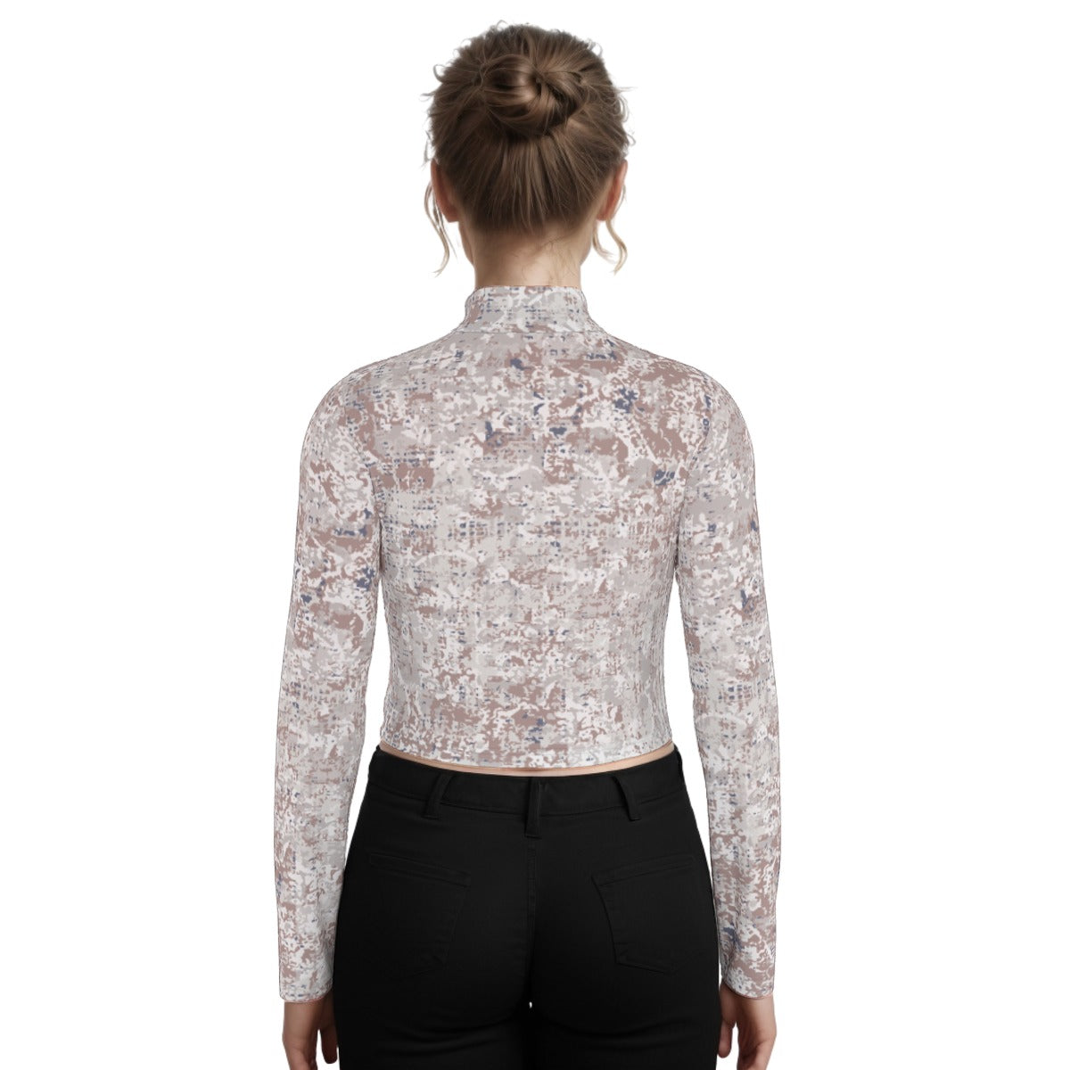 Eco-Friendly All-Over Print Women's Turtleneck T-shirt With Long Sleeve