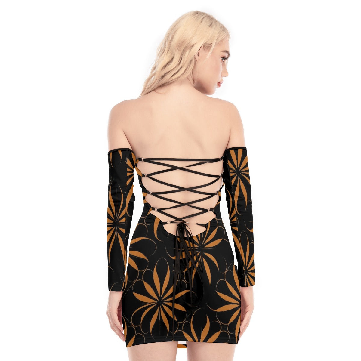 All-Over Print Women's Off-shoulder Back Lace-up Dress