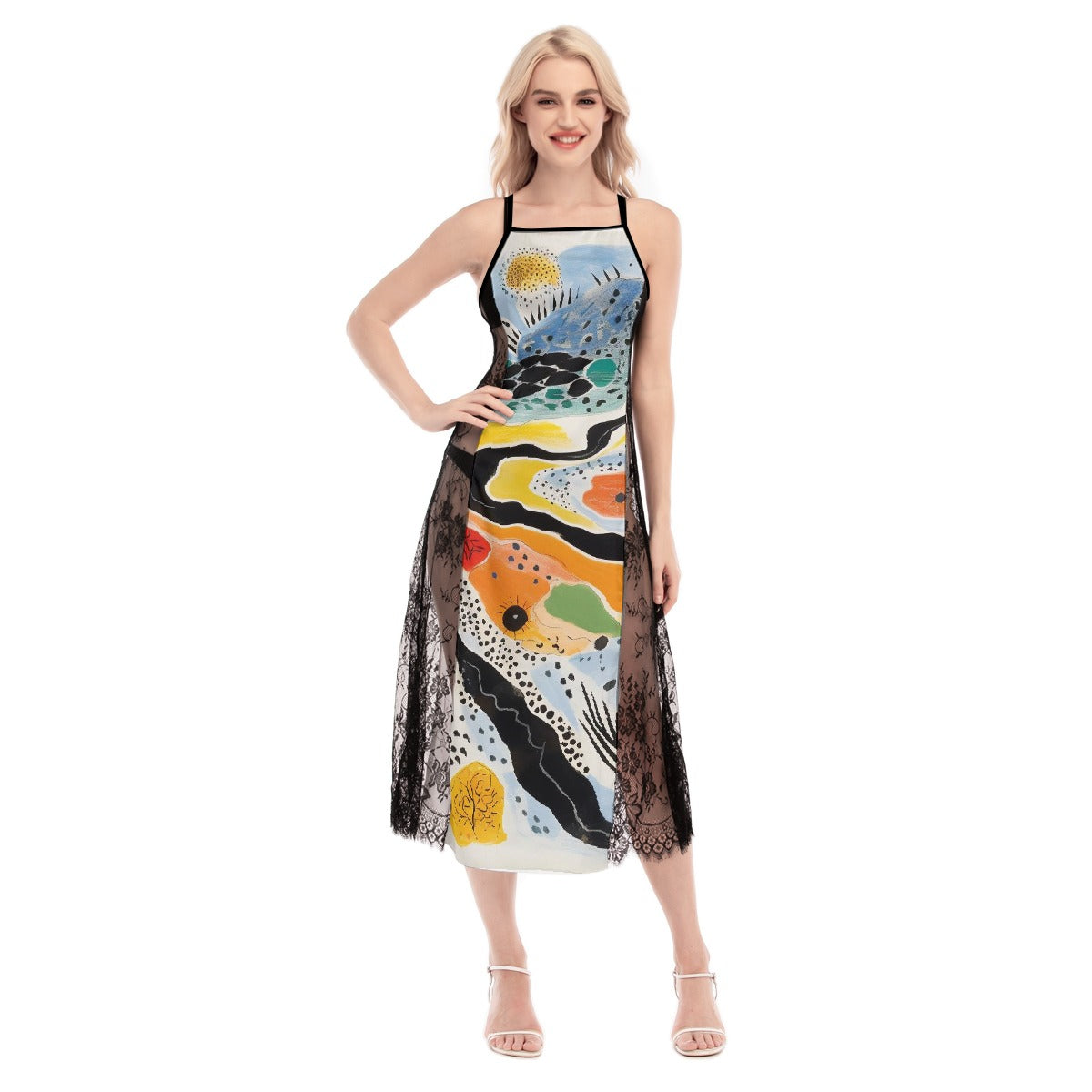 All-Over Print Women's Lace Cami Cross Back Dress