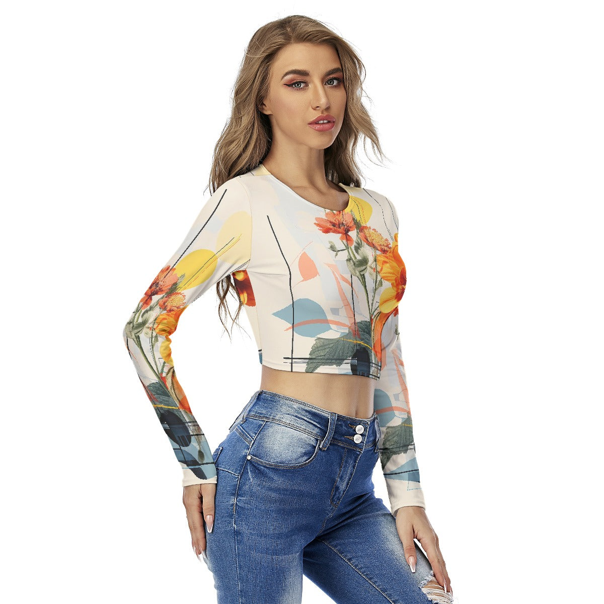 All-Over Print Women's Round Neck Crop Top T-Shirt