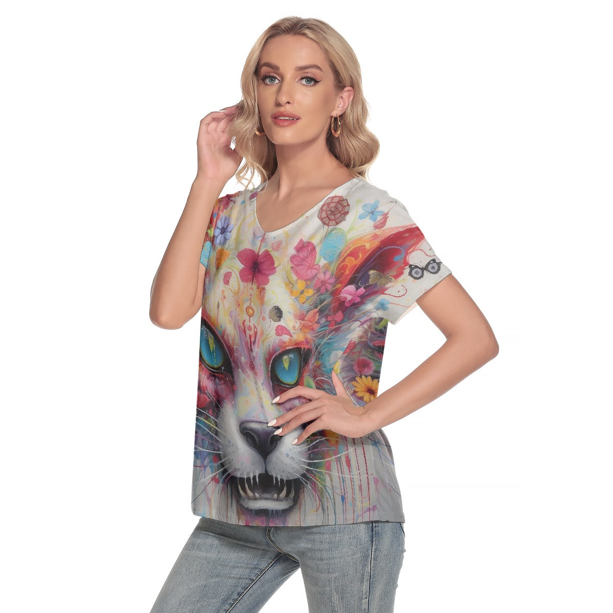 All-Over Print Women's Loose V-neck Short Sleeve T-shirt