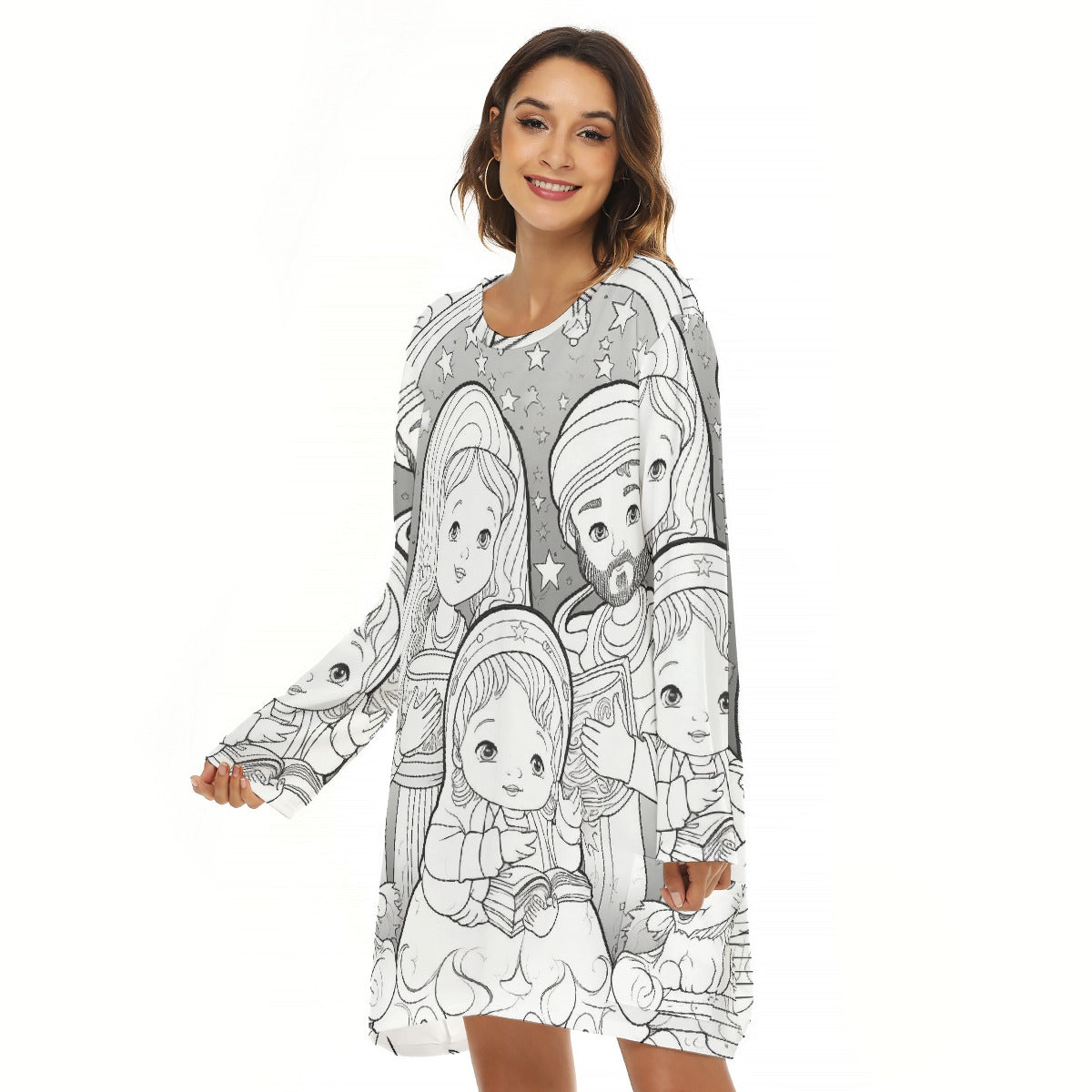 All-Over Print  Women's Loose Crew Neck Dress