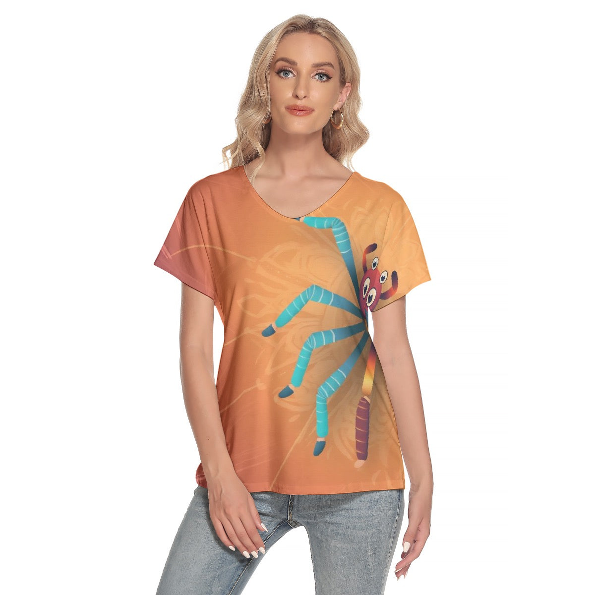 All-Over Print Women's Loose V-neck Short Sleeve T-shirt