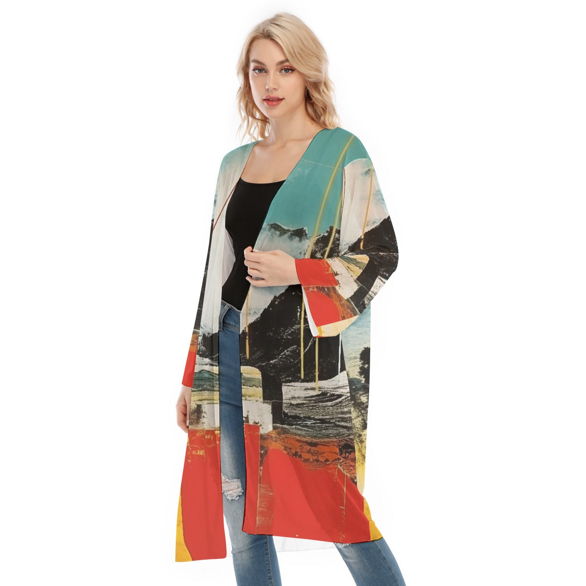 All- Over Print Women's Long Sleeve Mesh Cardigan