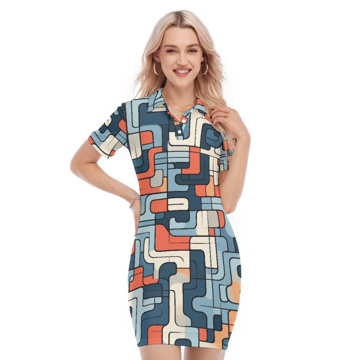 All-Over Print Women's Polo Collar Dress