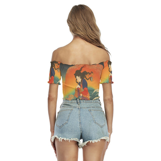 All-Over Print Women's One-shoulder Off-the-navel Short Sleeve T-shirt