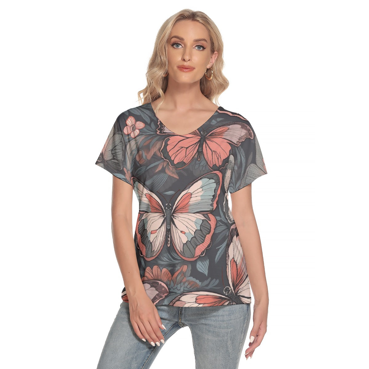 All-Over Print Women's Loose V-neck Short Sleeve T-shirt