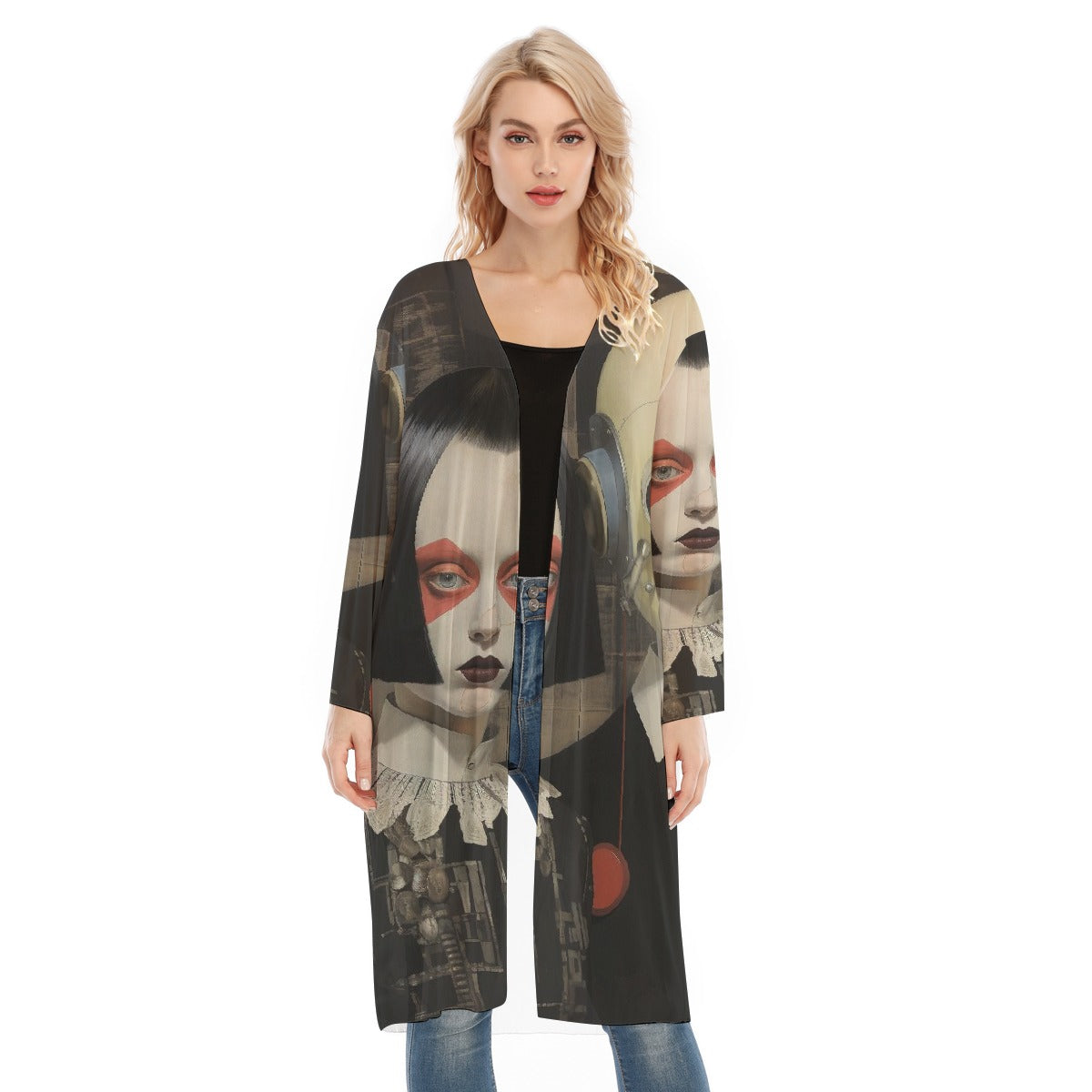 All- Over Print Women's Long Sleeve Mesh Cardigan