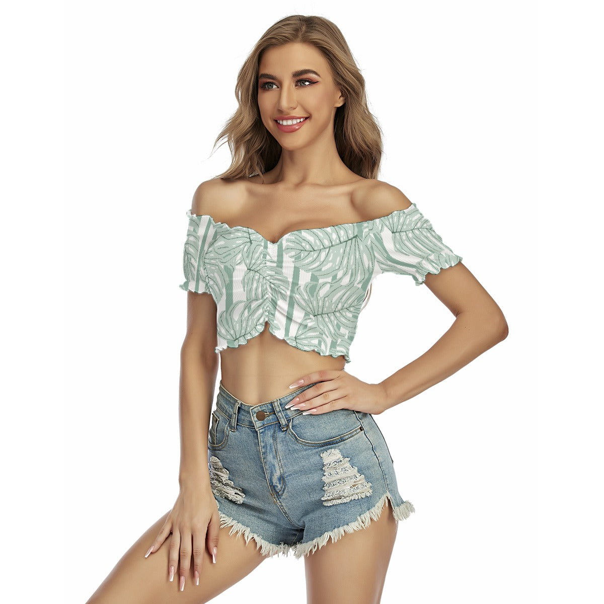 All-Over Print Women's One-shoulder Off-the-navel Short Sleeve T-shirt