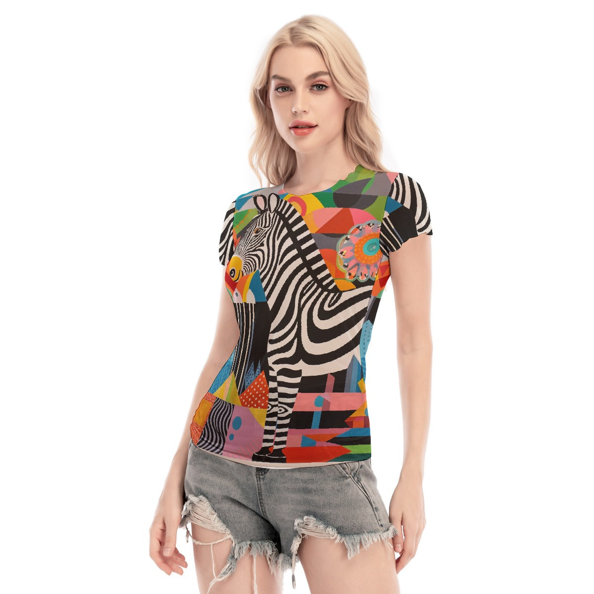 All-Over Print Women's Short Sleeve Mesh Blouse