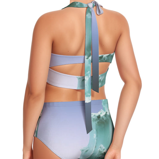 All-Over Print Women's Swimsuit Set With Halter