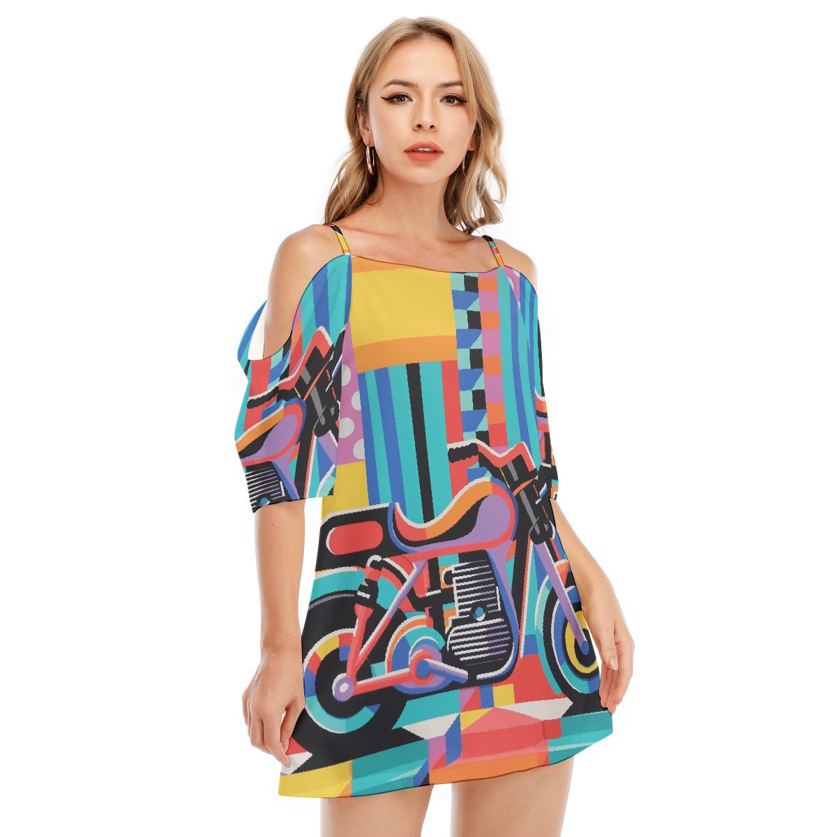 All-Over Print Women's Off-shoulder Cami Dress