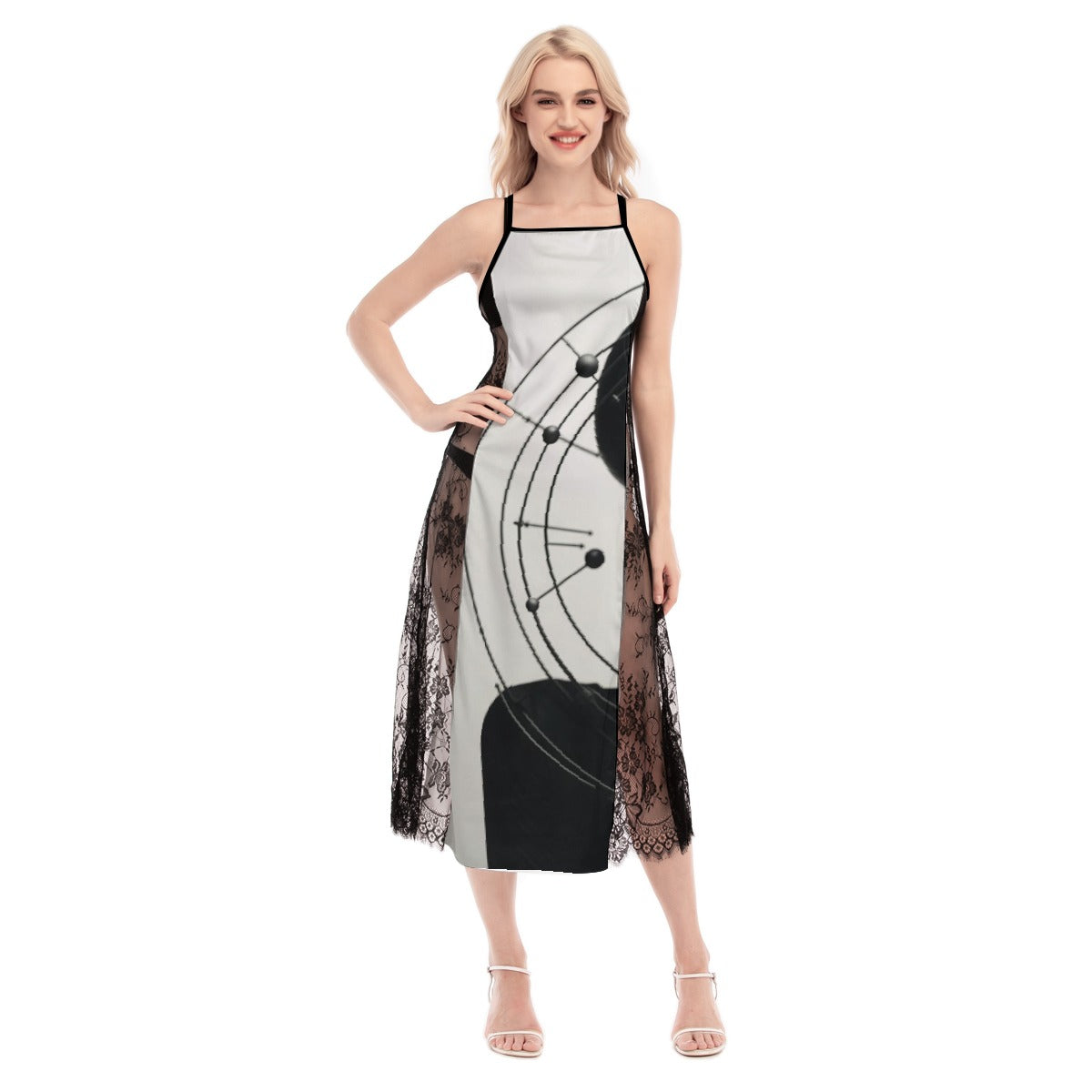 All-Over Print Women's Lace Cami Cross Back Dress