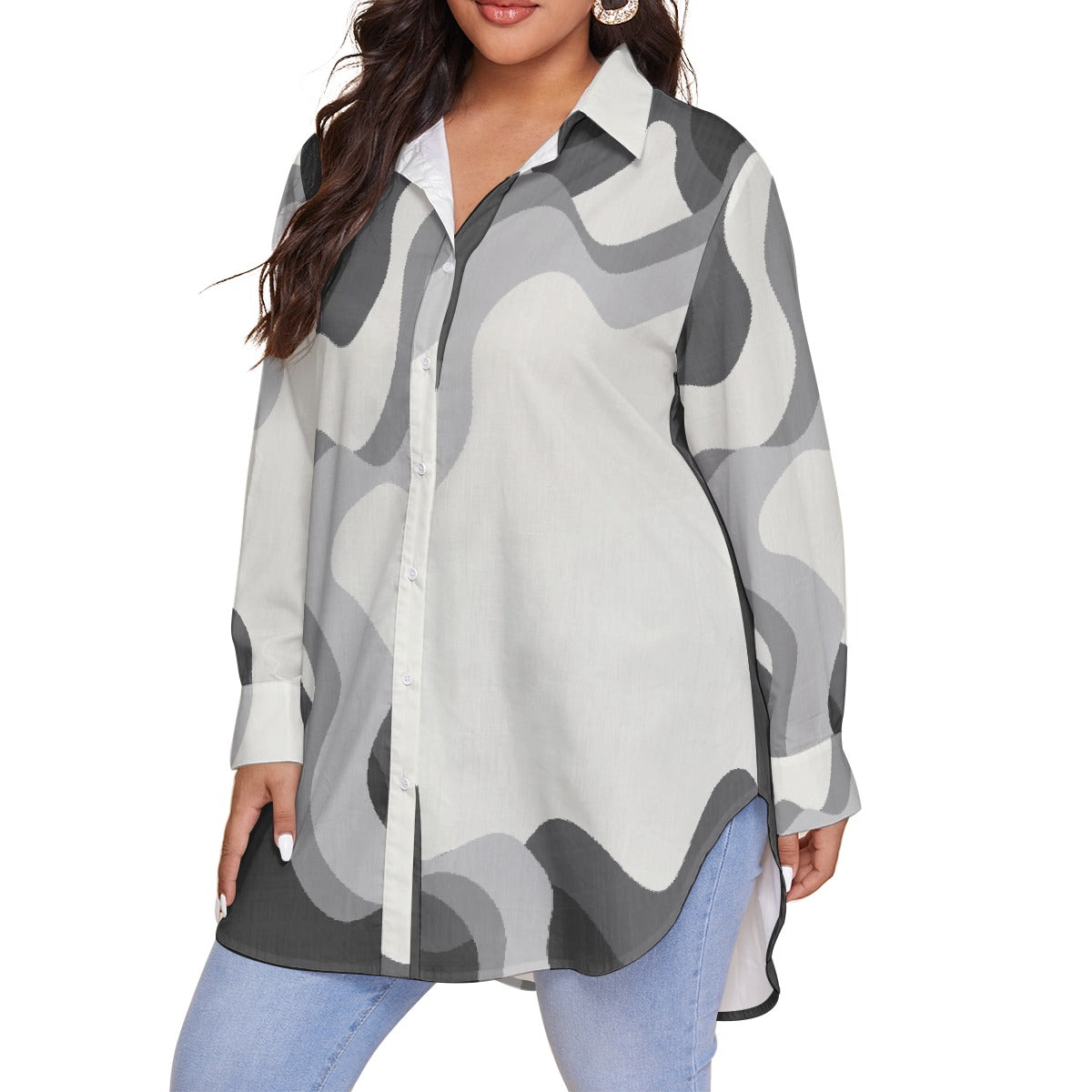 All-Over Print Women's Shirt With Long Sleeve(Plus Size)