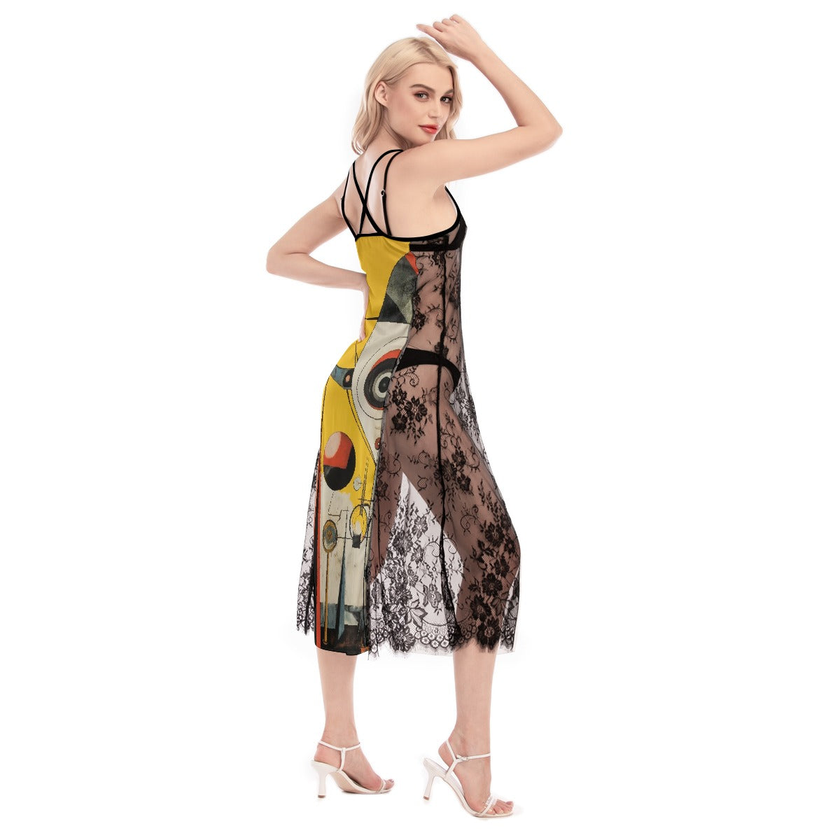 All-Over Print Women's Lace Cami Cross Back Dress