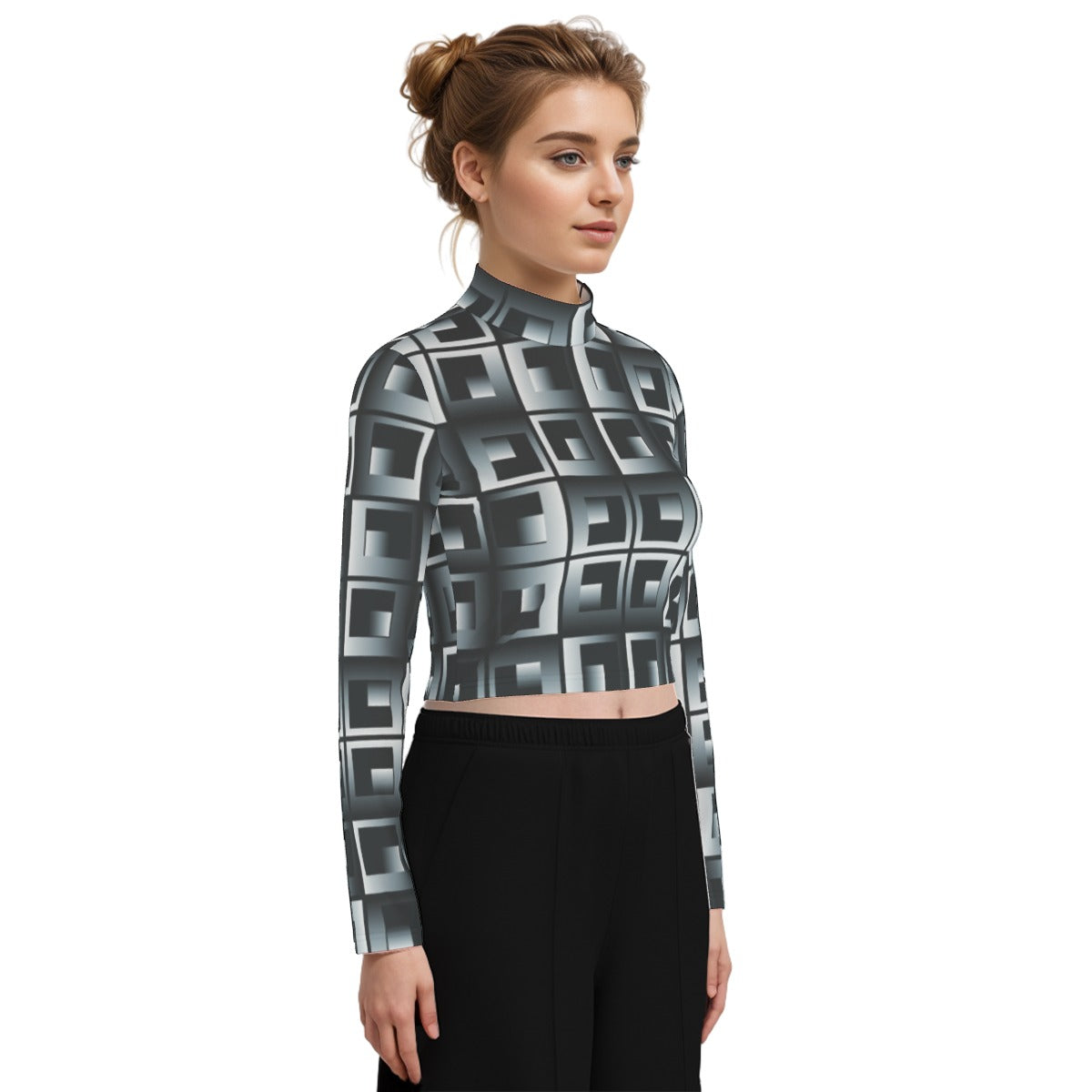 Eco-Friendly All-Over Print Women's Turtleneck T-shirt With Long Sleeve