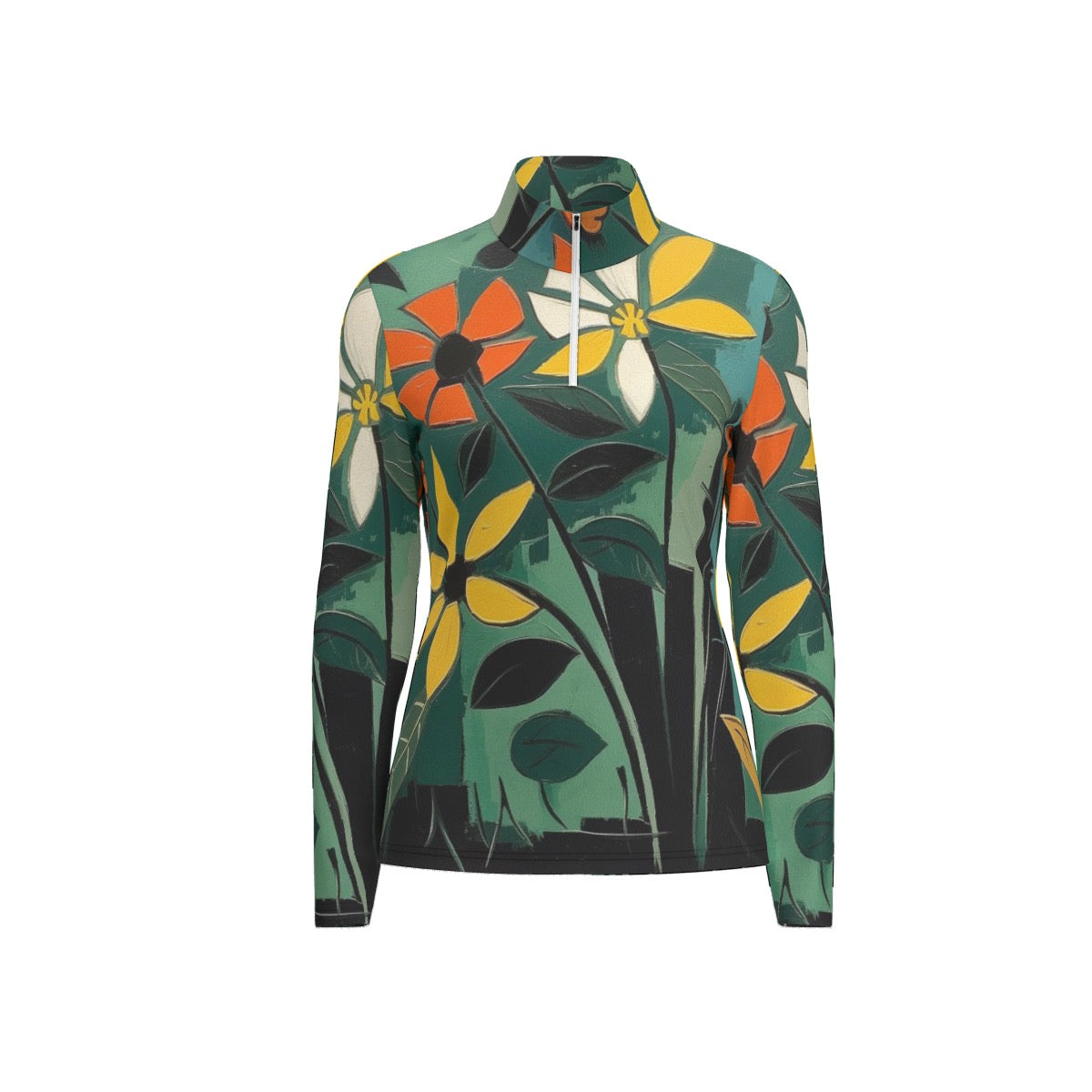 All-Over Print Women's Sports Collar Jersey With Long Sleeve