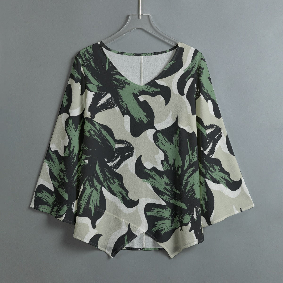 All-Over Print Women's V-neck T-shirt With Irregular Hem