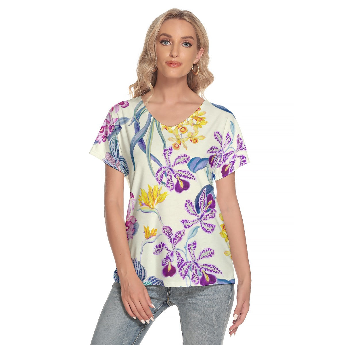 All-Over Print Women's Loose V-neck Short Sleeve T-shirt