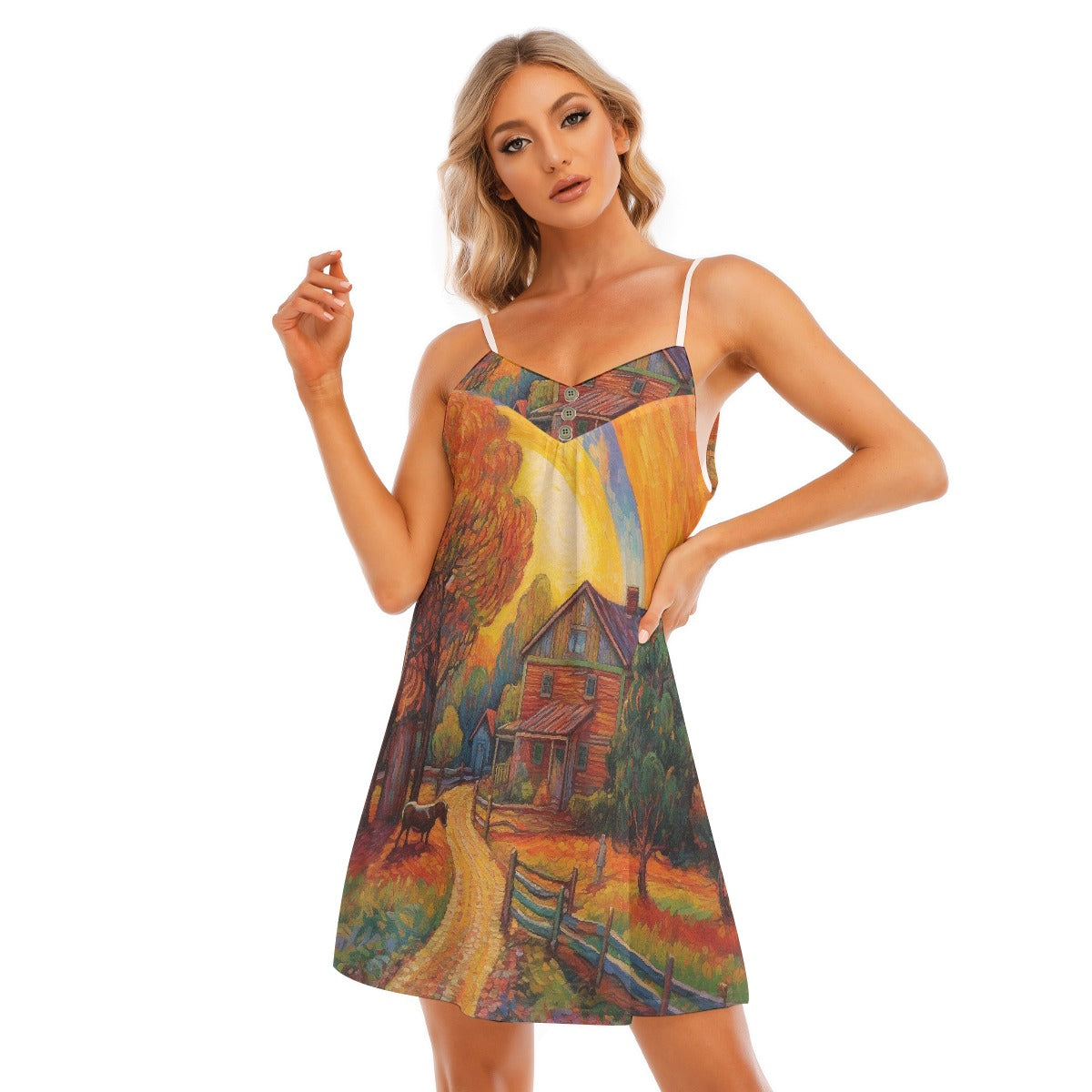 All-Over Print Women's V-neck Cami Dress