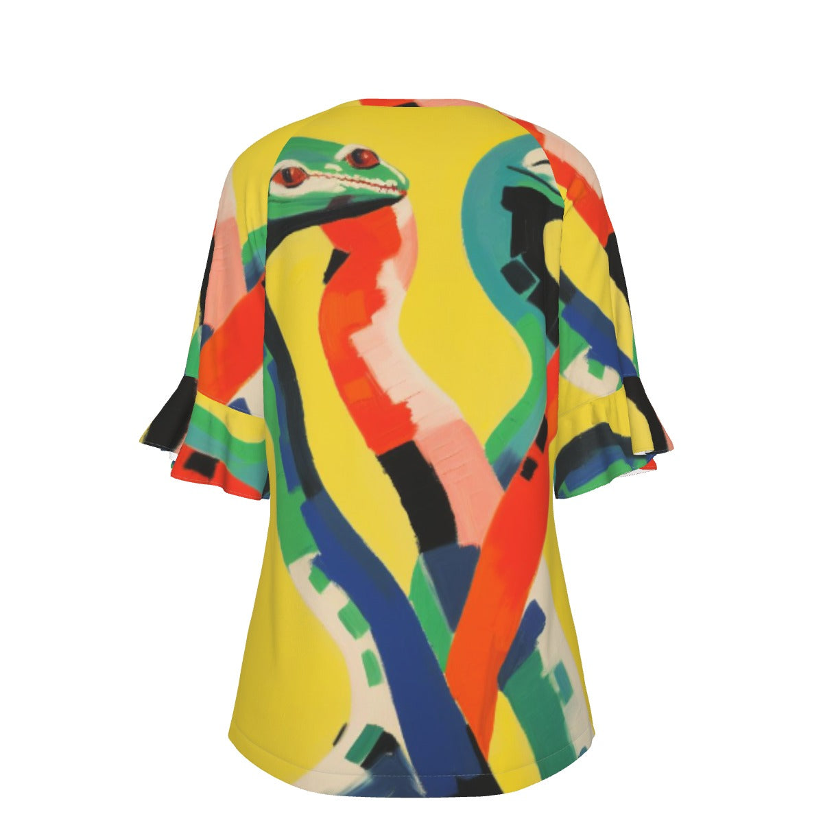 All-Over Print V-neck Women's T-shirt With Bell Sleeve