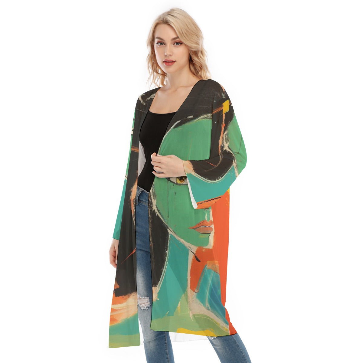 All- Over Print Women's Long Sleeve Mesh Cardigan