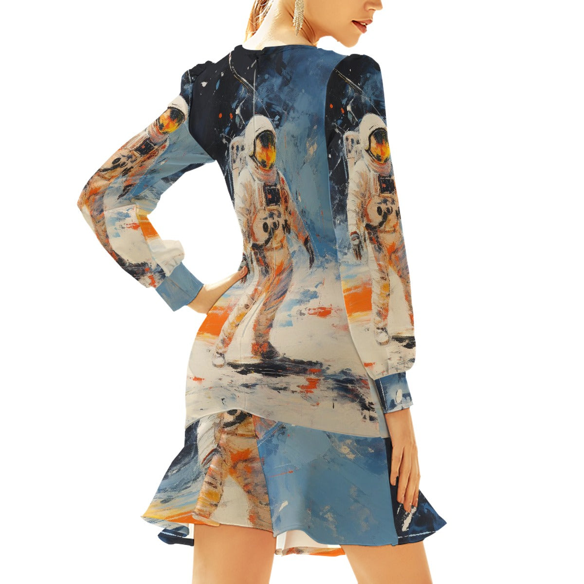 All-Over Print Women's Ruffle Hem Skinny Dress