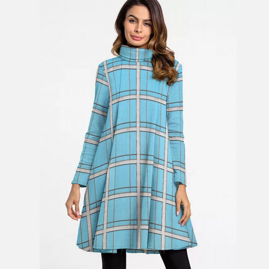 All-Over Print Women's High Neck Dress With Long Sleeve