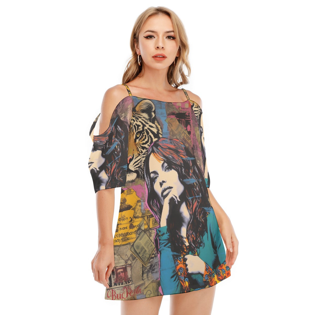 All-Over Print Women's Off-shoulder Cami Dress