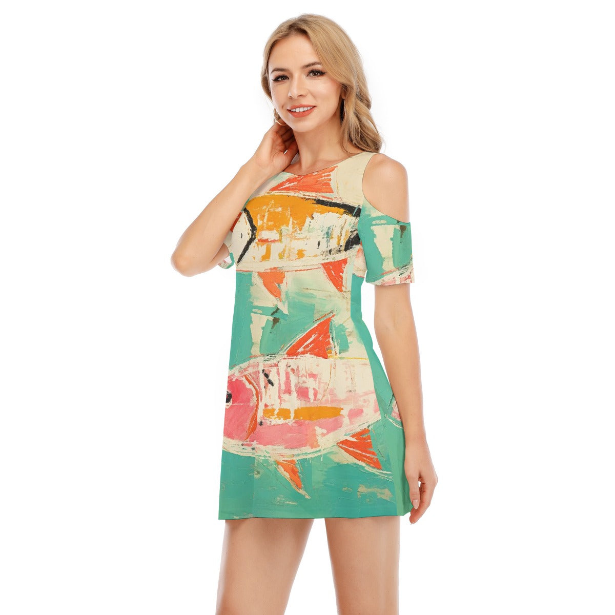 All-Over Print Women's Cold Shoulder Dress | 190GSM Cotton