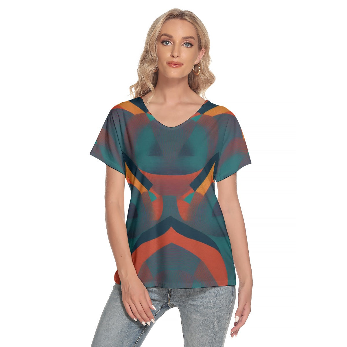 All-Over Print Women's Loose V-neck Short Sleeve T-shirt