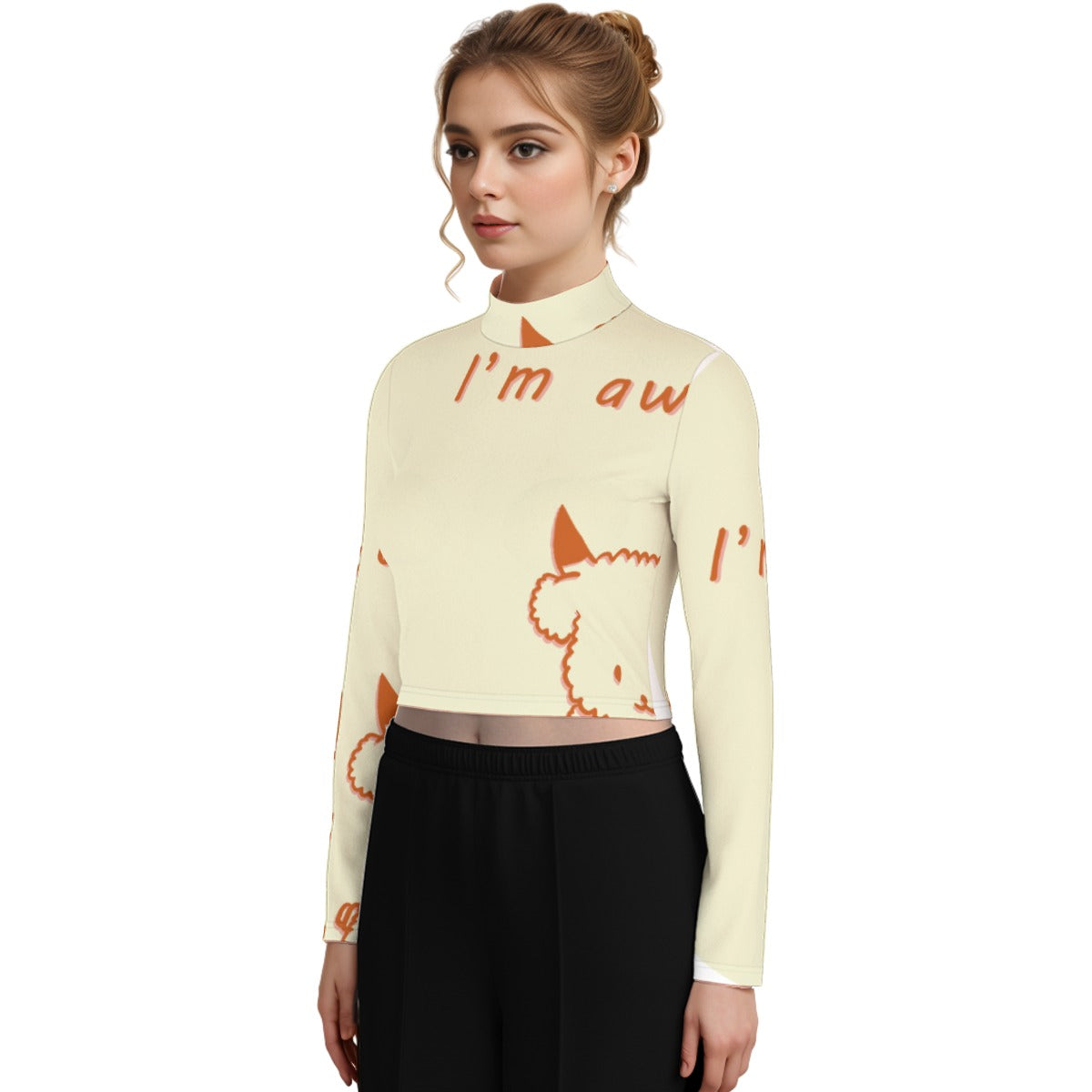 Eco-Friendly All-Over Print Women's Turtleneck T-shirt With Long Sleeve