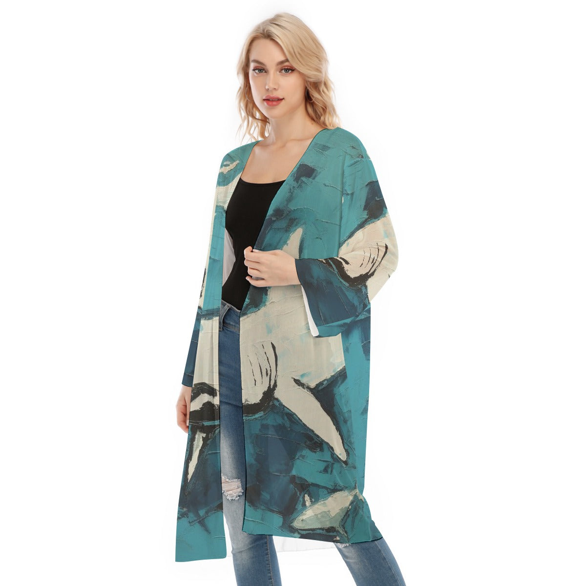 All- Over Print Women's Long Sleeve Mesh Cardigan