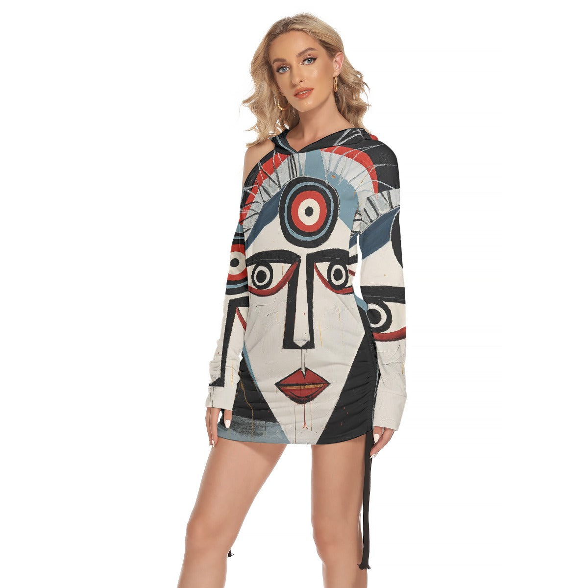 All-Over Print Women's One-shoulder Dress With Waist Shirring