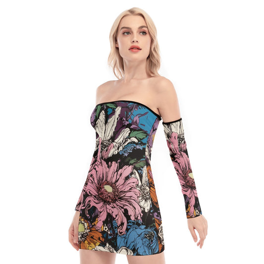 All-Over Print Women's Off-shoulder Back Lace-up Dress