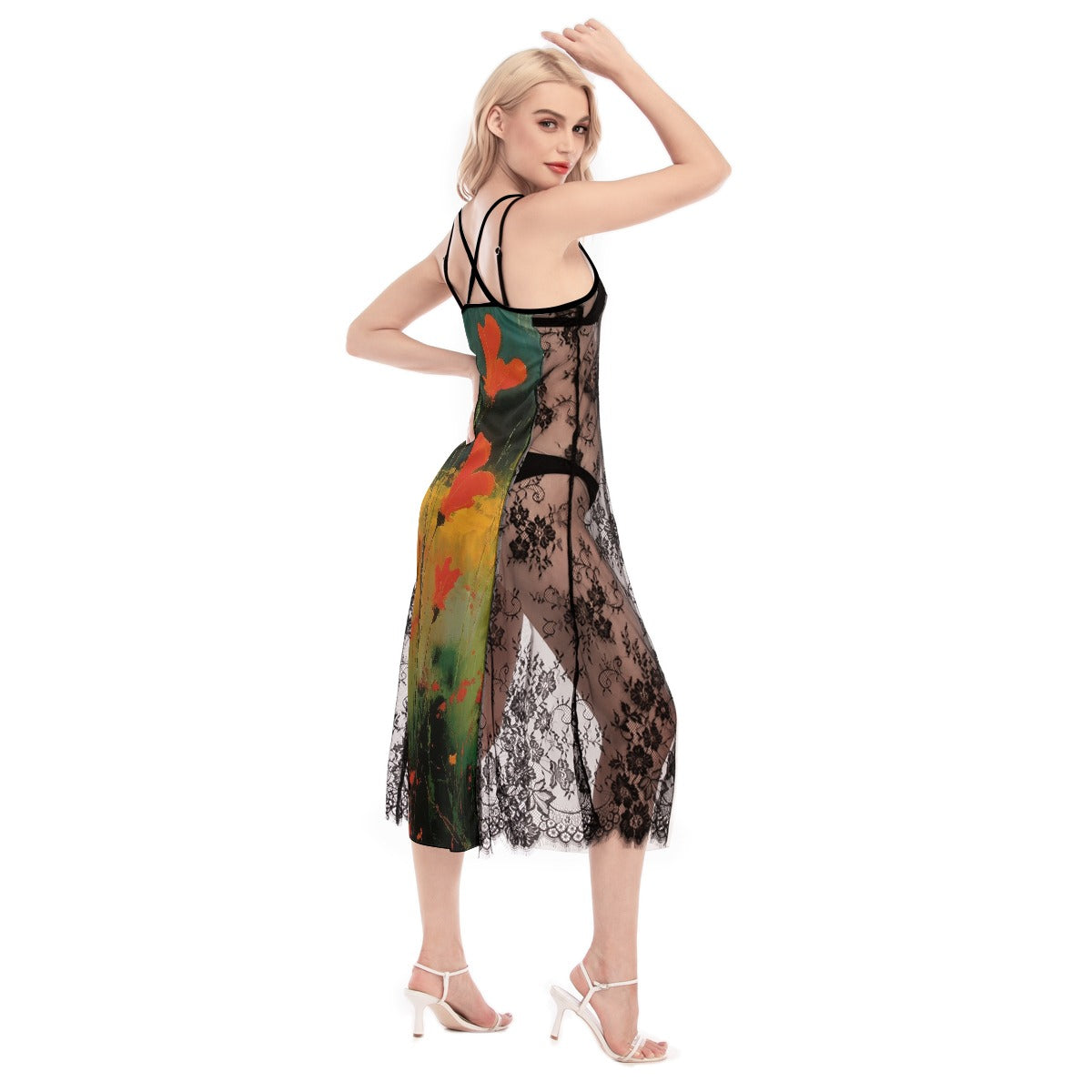 All-Over Print Women's Lace Cami Cross Back Dress