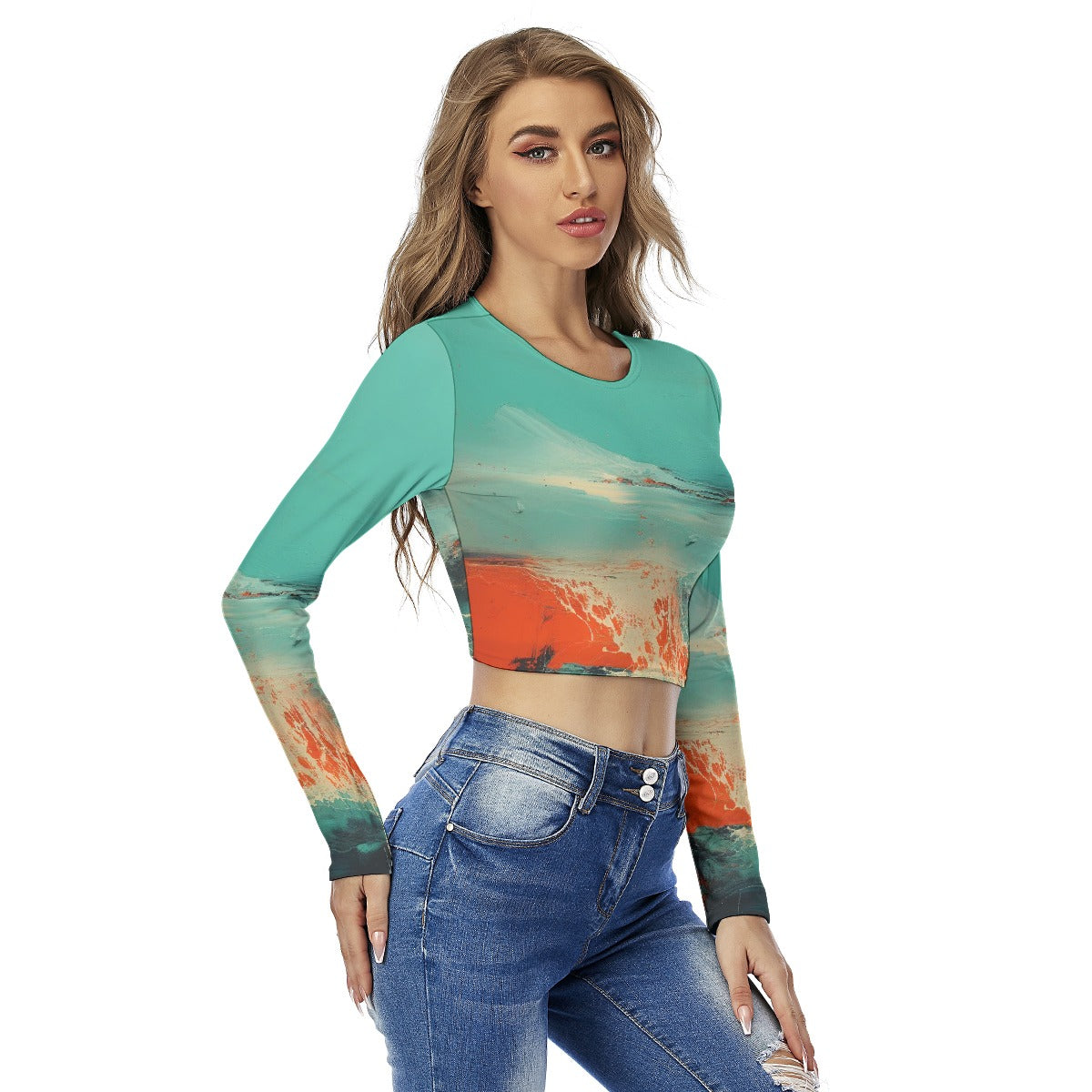 All-Over Print Women's Round Neck Crop Top T-Shirt