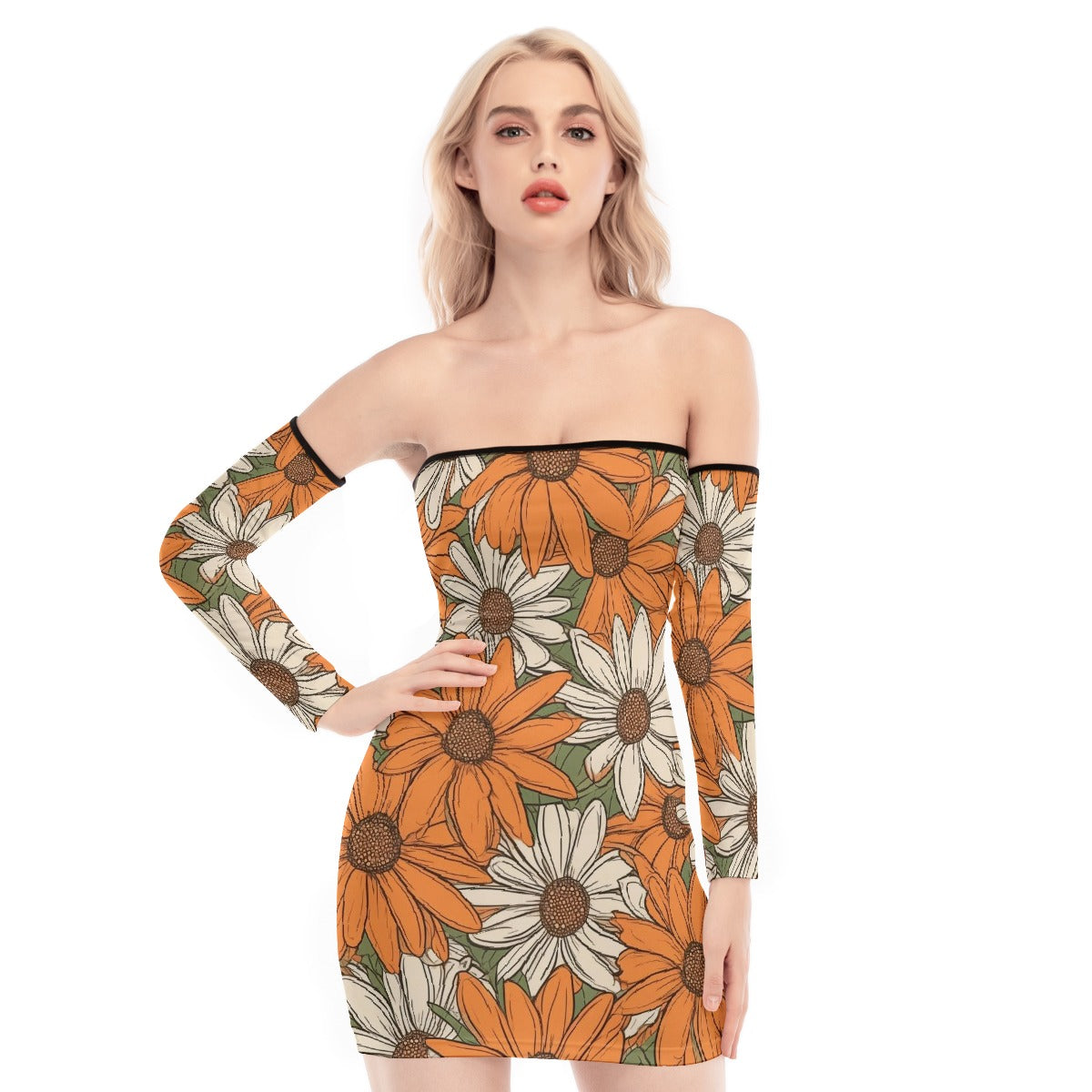 All-Over Print Women's Off-shoulder Back Lace-up Dress