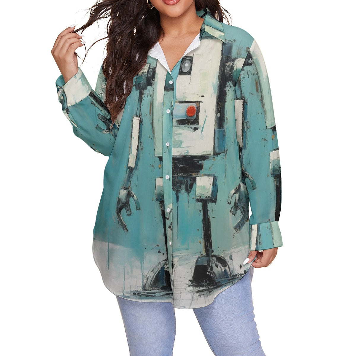 All-Over Print Women's Shirt With Long Sleeve(Plus Size)