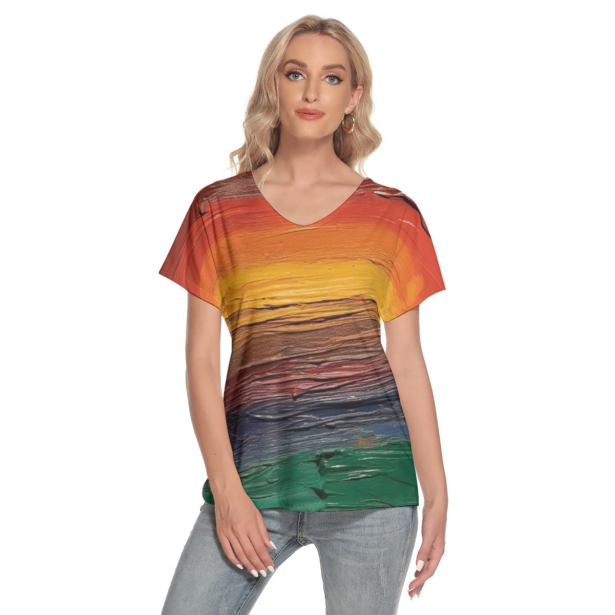 All-Over Print Women's Loose V-neck Short Sleeve T-shirt