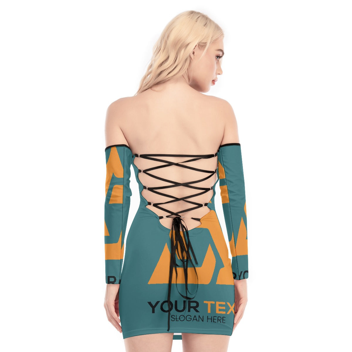 All-Over Print Women's Off-shoulder Back Lace-up Dress