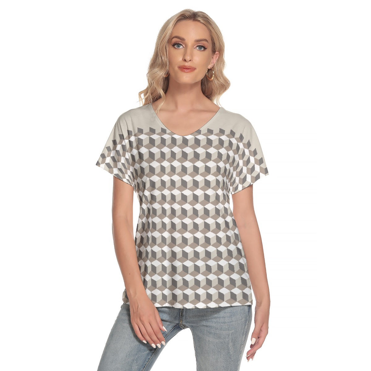 All-Over Print Women's Loose V-neck Short Sleeve T-shirt