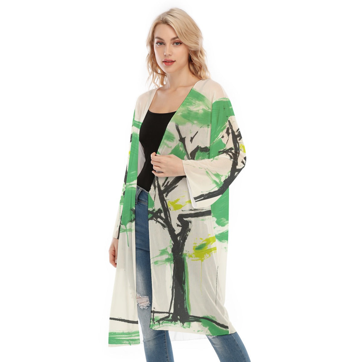 All- Over Print Women's Long Sleeve Mesh Cardigan