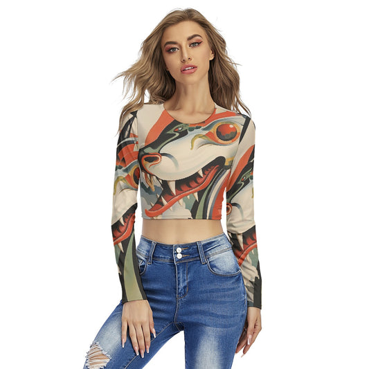 All-Over Print Women's Round Neck Crop Top T-Shirt